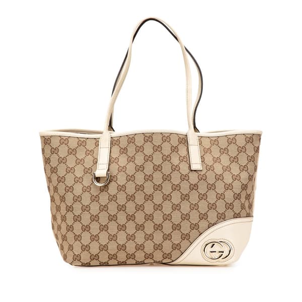Pre-owned Gucci Medium GG Canvas New Britt Tote Brown