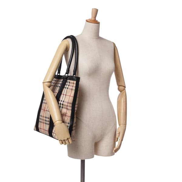 Pre-owned Burberry Haymarket Check Coated Canvas Vertical Tote Brown