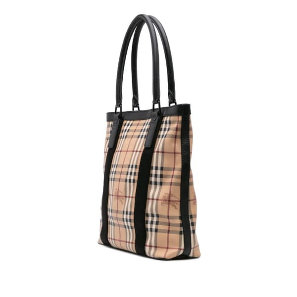 Pre-owned Burberry Haymarket Check Coated Canvas Vertical Tote Brown
