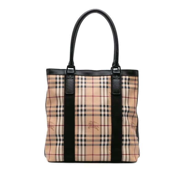 Pre-owned Burberry Haymarket Check Coated Canvas Vertical Tote Brown