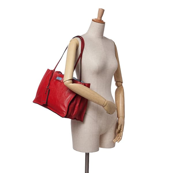 Pre-owned Prada Glace Calf Etiquette Tote Red
