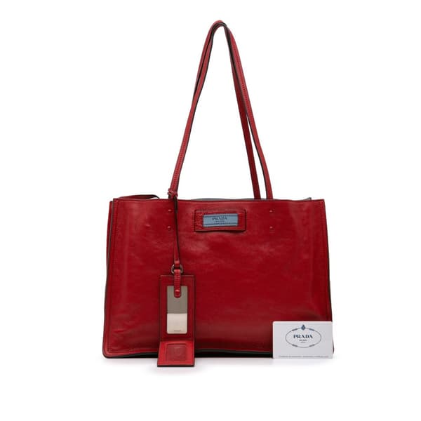 Pre-owned Prada Glace Calf Etiquette Tote Red