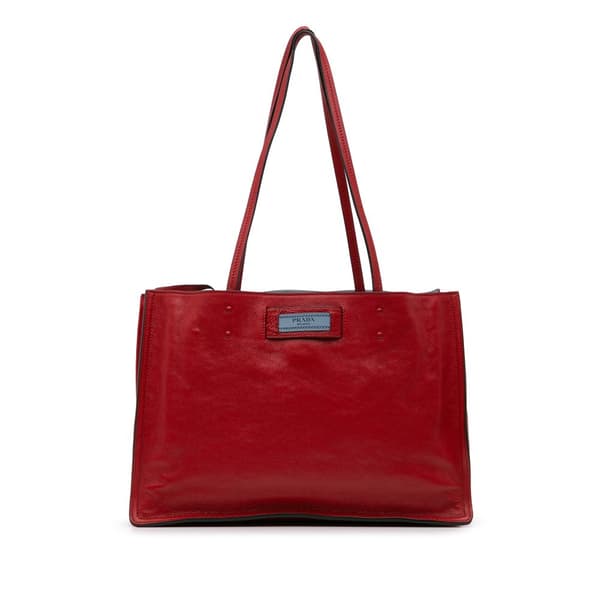 Pre-owned Prada Glace Calf Etiquette Tote Red