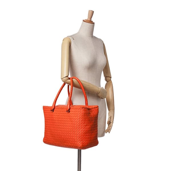 Pre-owned Bottega Veneta Nappa Intrecciato Brick Tote Orange