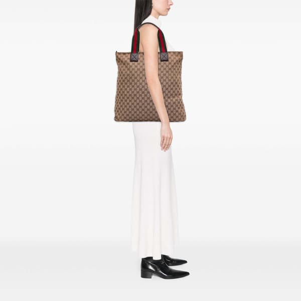 Pre-owned Gucci GG Canvas Web Tote Brown