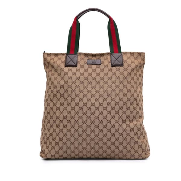 Pre-owned Gucci GG Canvas Web Tote Brown
