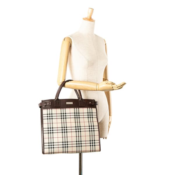 Pre-owned Burberry House Check Canvas Tote Brown
