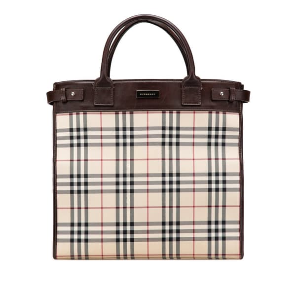 Pre-owned Burberry House Check Canvas Tote Brown