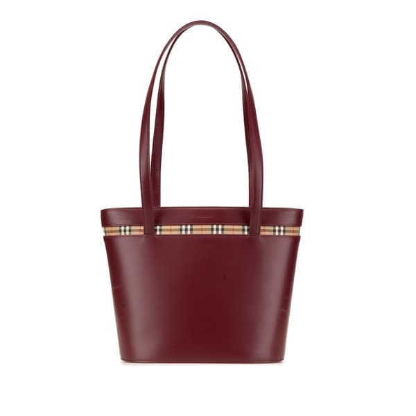 Pre-owned Burberry House Check Trimmed Leather Tote Red