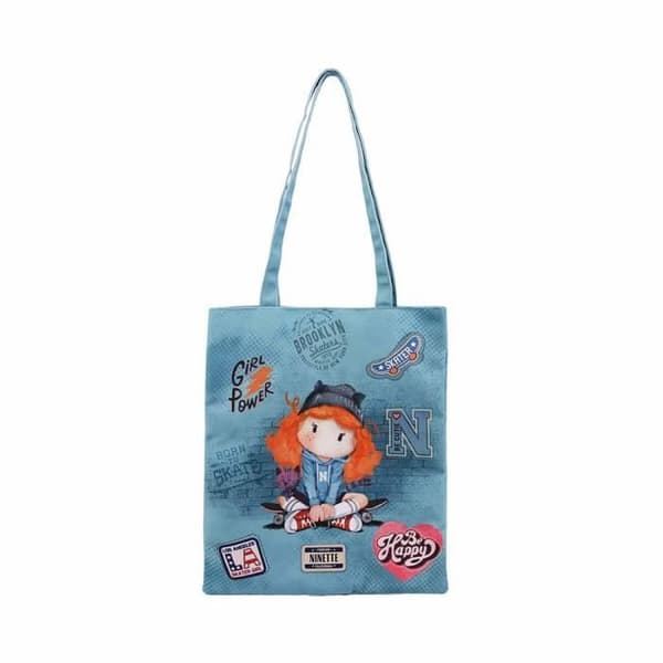 Shopping Bag - FOREVER - Ninette Skater Mint - Grön - Canvas - Unisex - A4 Kompatibel