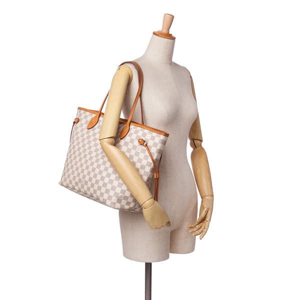 Pre-owned Louis Vuitton Damier Azur Neverfull MM White