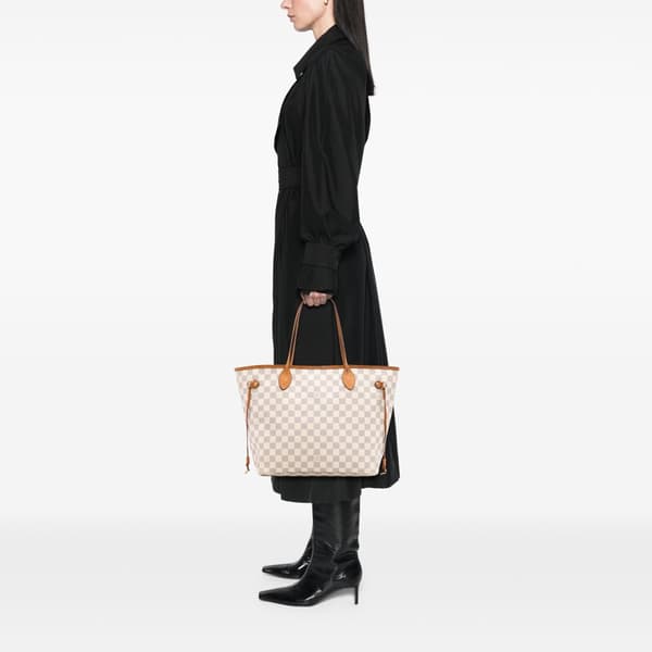 Pre-owned Louis Vuitton Damier Azur Neverfull MM White