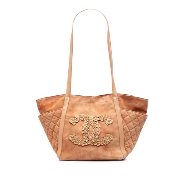 Pre-owned Chanel Denim CC Flower Tote Orange