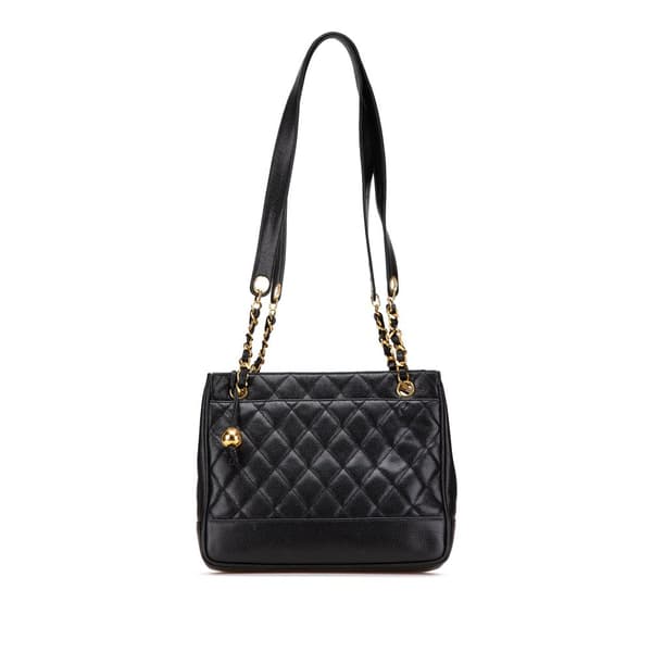 Pre-owned Chanel Quilted Caviar Chain Tote Black