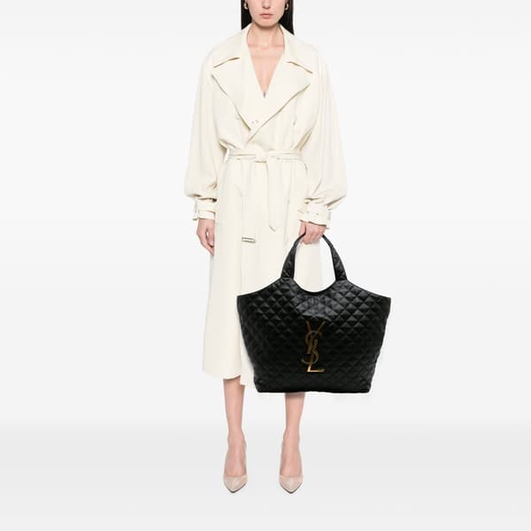 Pre-owned Saint Laurent Maxi Quilted Lambskin Icare Shopping Tote Black