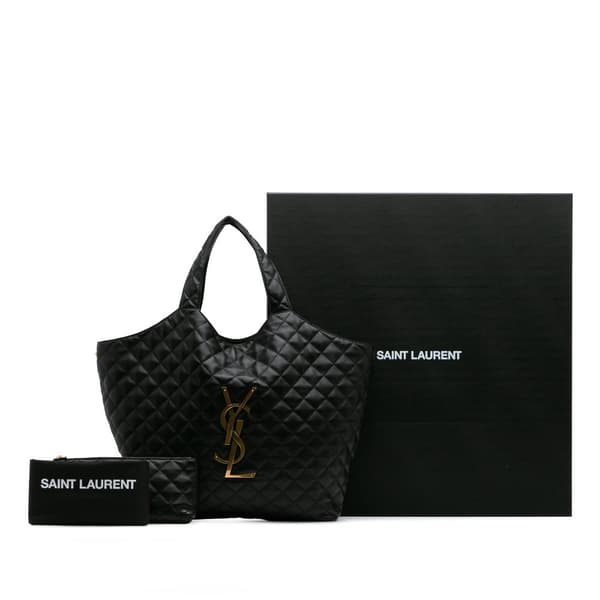 Pre-owned Saint Laurent Maxi Quilted Lambskin Icare Shopping Tote Black
