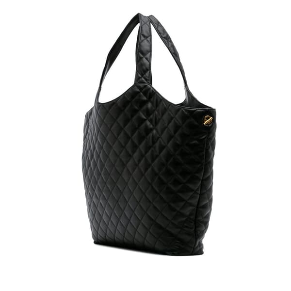 Pre-owned Saint Laurent Maxi Quilted Lambskin Icare Shopping Tote Black