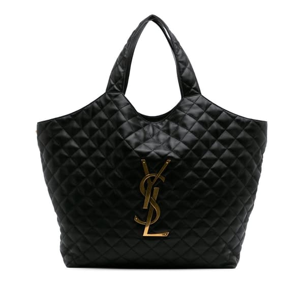 Pre-owned Saint Laurent Maxi Quilted Lambskin Icare Shopping Tote Black