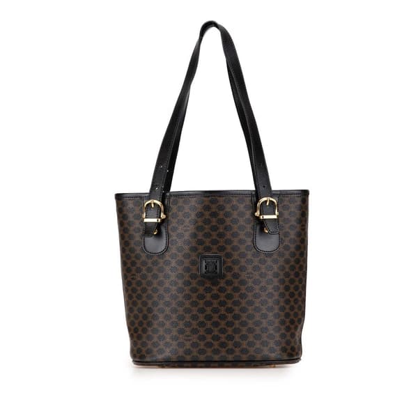 Pre-owned Celine Macadam Coated Canvas Tote Black