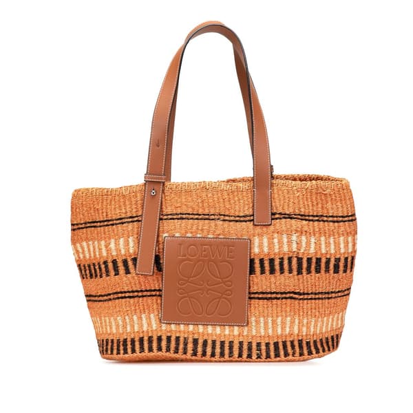 Pre-owned LOEWE Paulas Ibiza Sisal Basket Tote Orange
