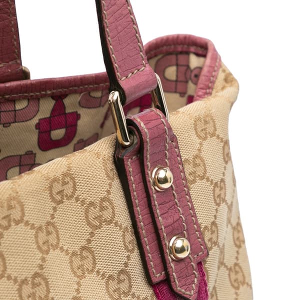 Pre-owned Gucci GG Canvas Web Jolicoeur Tote Brown