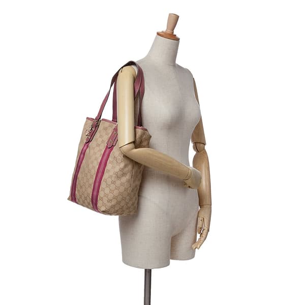 Pre-owned Gucci GG Canvas Web Jolicoeur Tote Brown