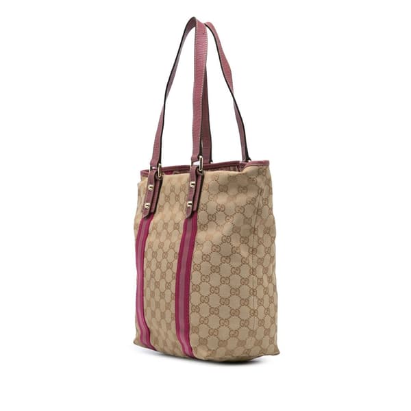 Pre-owned Gucci GG Canvas Web Jolicoeur Tote Brown