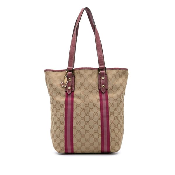 Pre-owned Gucci GG Canvas Web Jolicoeur Tote Brown