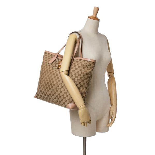 Pre-owned Gucci GG Canvas Soft Stirrup Tote Brown