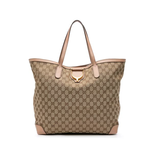 Pre-owned Gucci GG Canvas Soft Stirrup Tote Brown