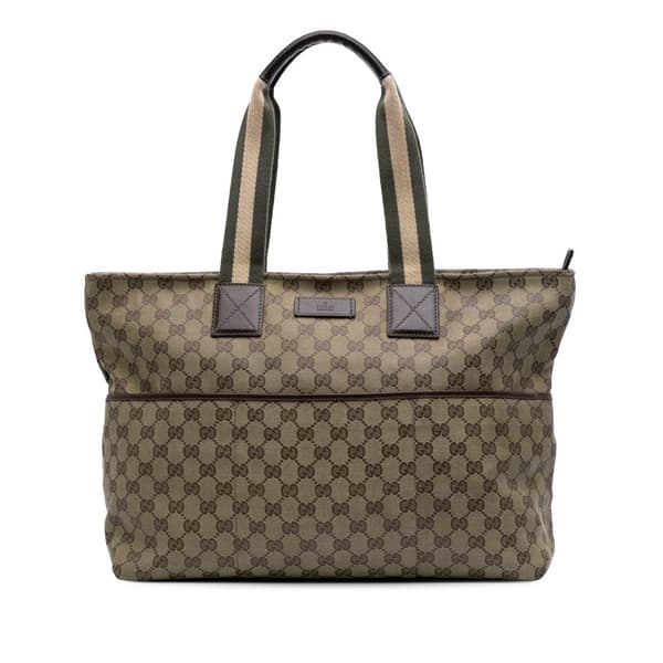 Pre-owned Gucci GG Canvas Web Tote Brown
