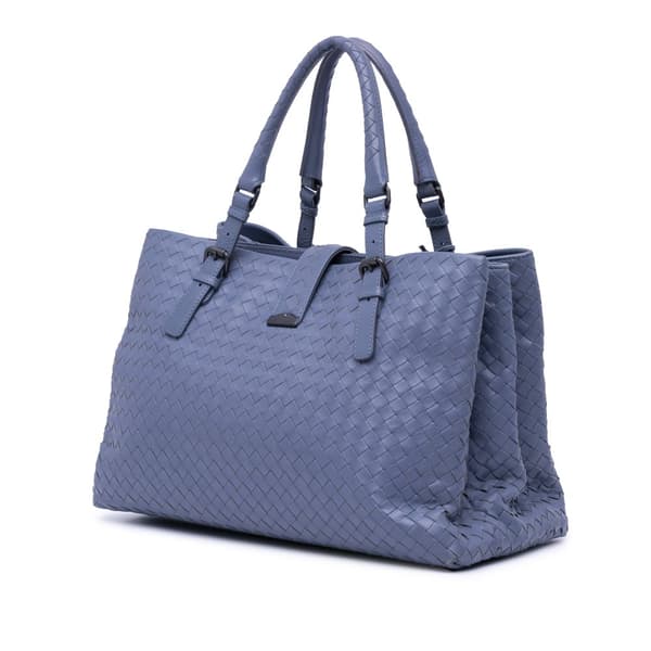 Pre-owned Bottega Veneta Medium Nappa Intrecciato Roma Tote Blue