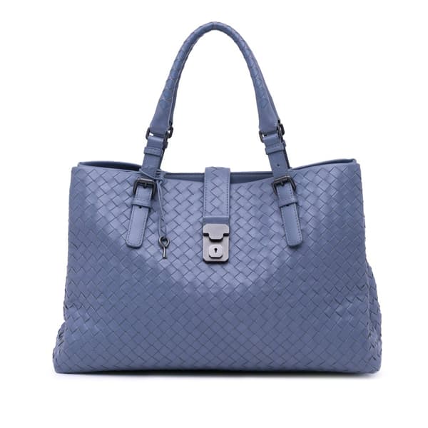 Pre-owned Bottega Veneta Medium Nappa Intrecciato Roma Tote Blue
