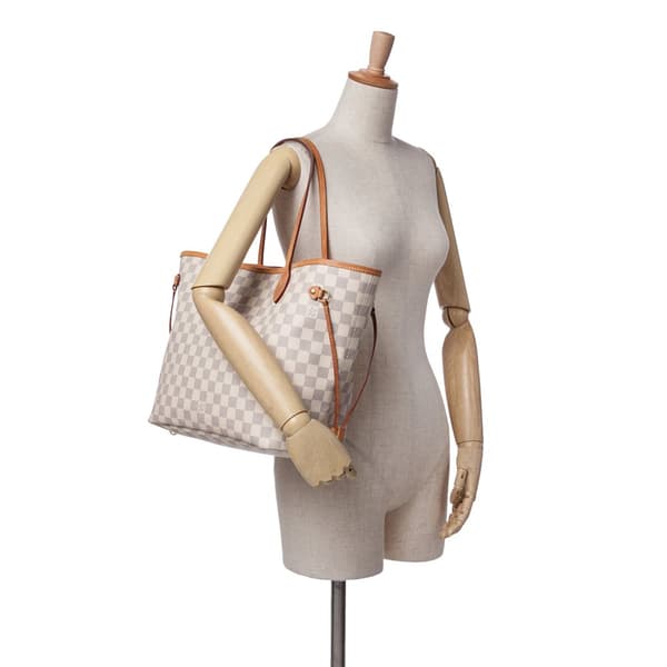 Pre-owned Louis Vuitton Damier Azur Neverfull MM White