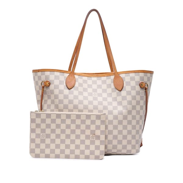 Pre-owned Louis Vuitton Damier Azur Neverfull MM White