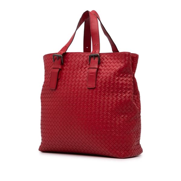 Pre-owned Bottega Veneta Nappa Intrecciato Belt Strap Tote Red