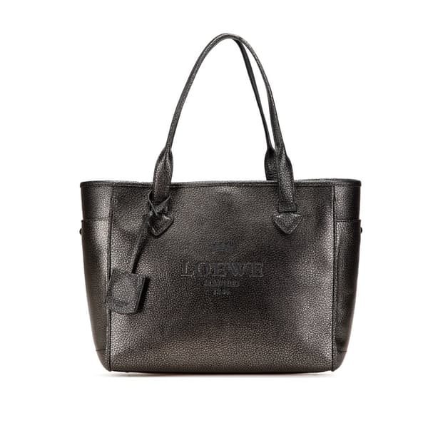 Pre-owned LOEWE Small Metallic Calfskin Heritage Tote Brown
