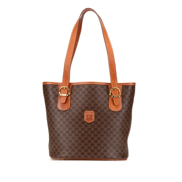 Pre-owned Celine Macadam Coated Canvas Tote Brown