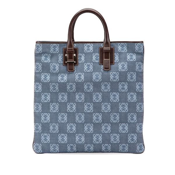Pre-owned LOEWE Anagram Denim Tote Blue