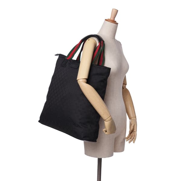 Pre-owned Gucci GG Canvas Web Tote Black