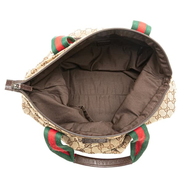 Pre-owned Gucci GG Canvas Web Tote Brown