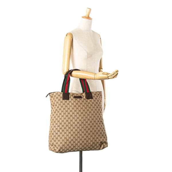 Pre-owned Gucci GG Canvas Web Tote Brown