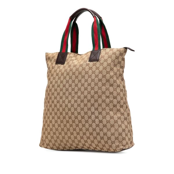 Pre-owned Gucci GG Canvas Web Tote Brown