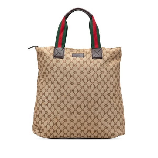 Pre-owned Gucci GG Canvas Web Tote Brown