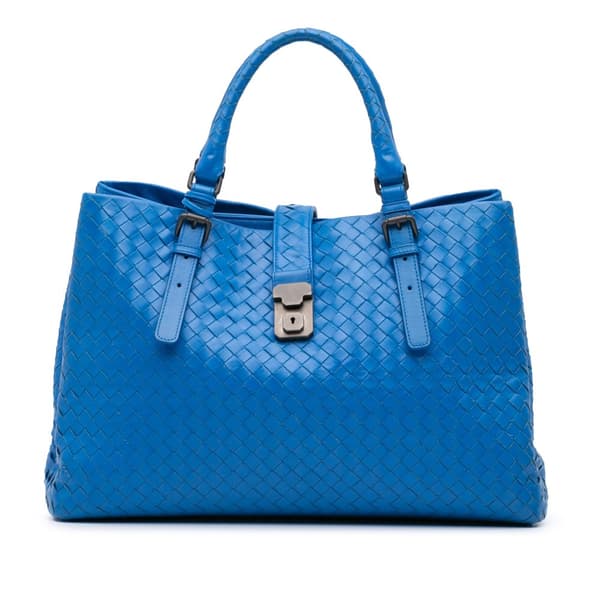 Pre-owned Bottega Veneta Medium Nappa Intrecciato Roma Tote Blue