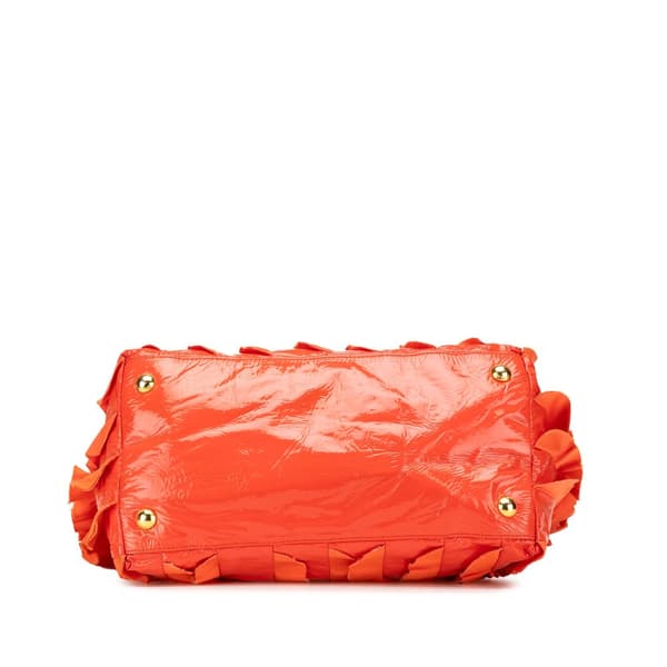 Pre-owned Prada Vernice and Tessuto Ruffle Tote Orange