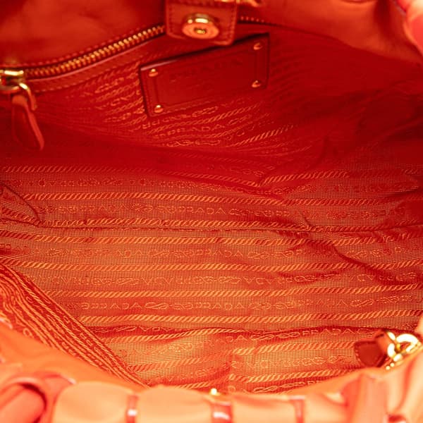 Pre-owned Prada Vernice and Tessuto Ruffle Tote Orange