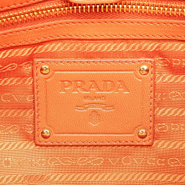 Pre-owned Prada Vernice and Tessuto Ruffle Tote Orange