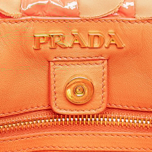 Pre-owned Prada Vernice and Tessuto Ruffle Tote Orange
