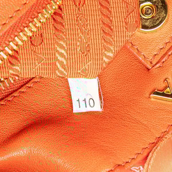 Pre-owned Prada Vernice and Tessuto Ruffle Tote Orange